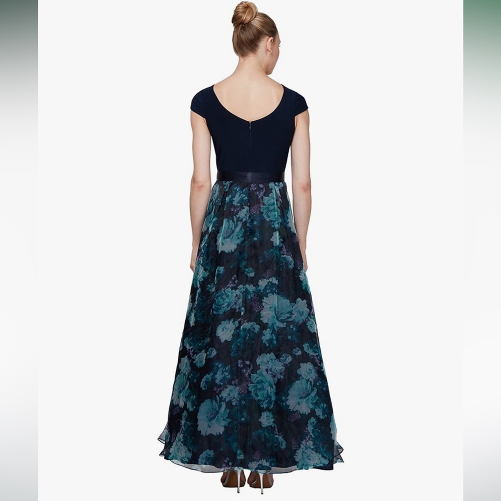 SLNY Navy and Teal Floral Maxi Dress - Picture 2 of 6